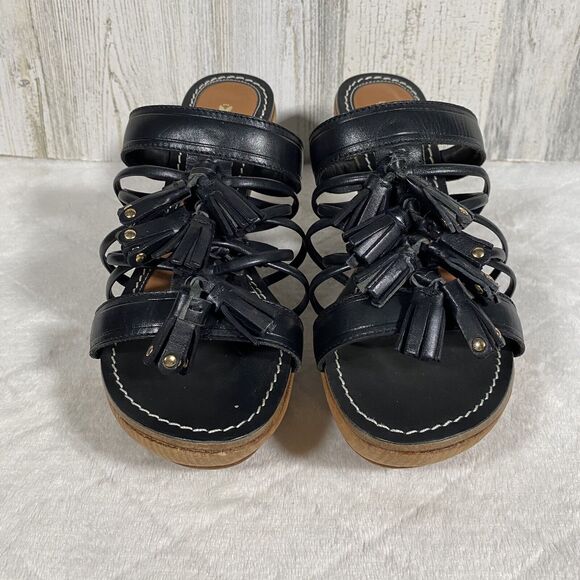 Leifsdottir Olli Wood Wedges Black Tassel Strappy Platform Sandal EU 38 US 7-7.5 - Picture 3 of 11